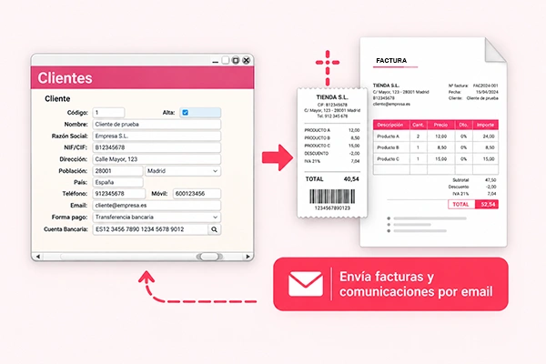 Ficha de clientes y envío de facturas por email