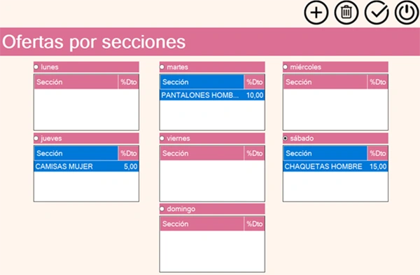 Ofertas por secciones según el día de la semana