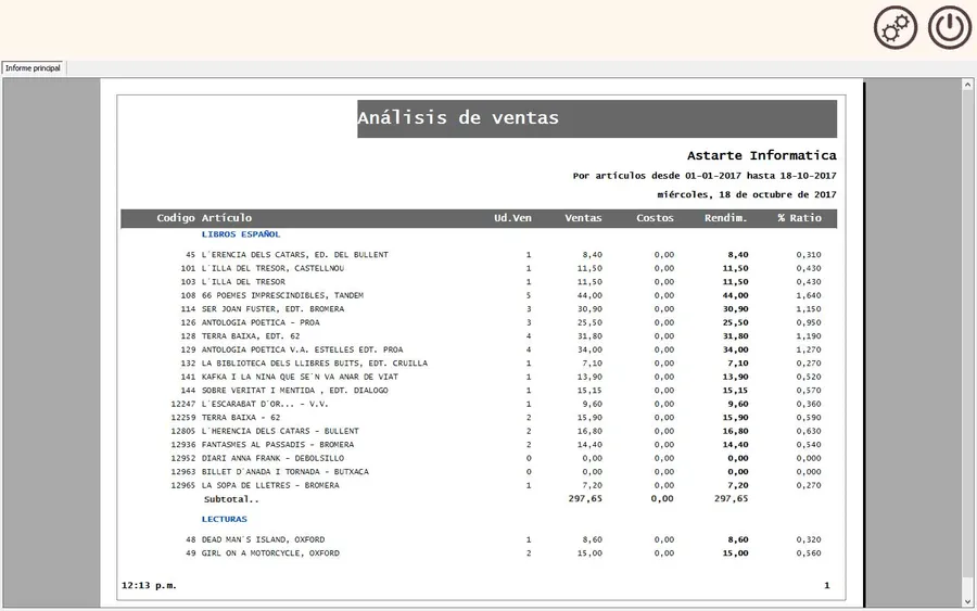 Estadísticas de ventas en TIENDA Serie 6