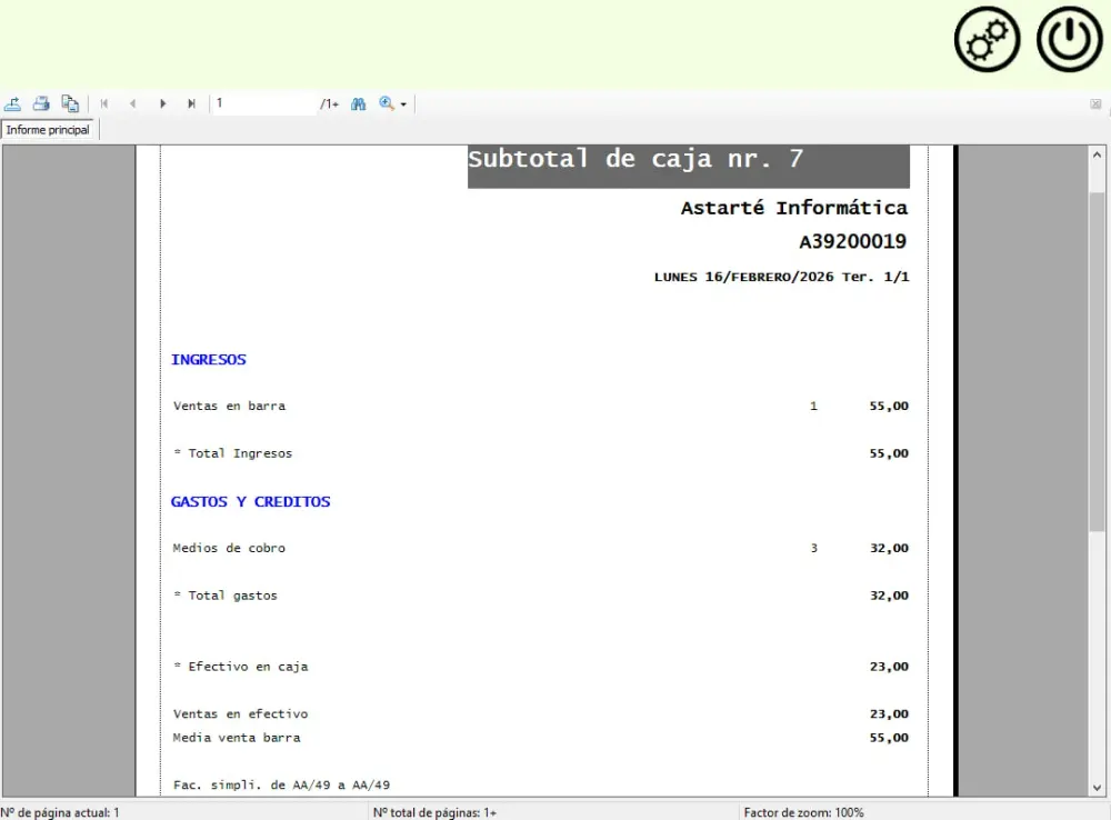 Subtotal y cierre de caja en MAîTRE