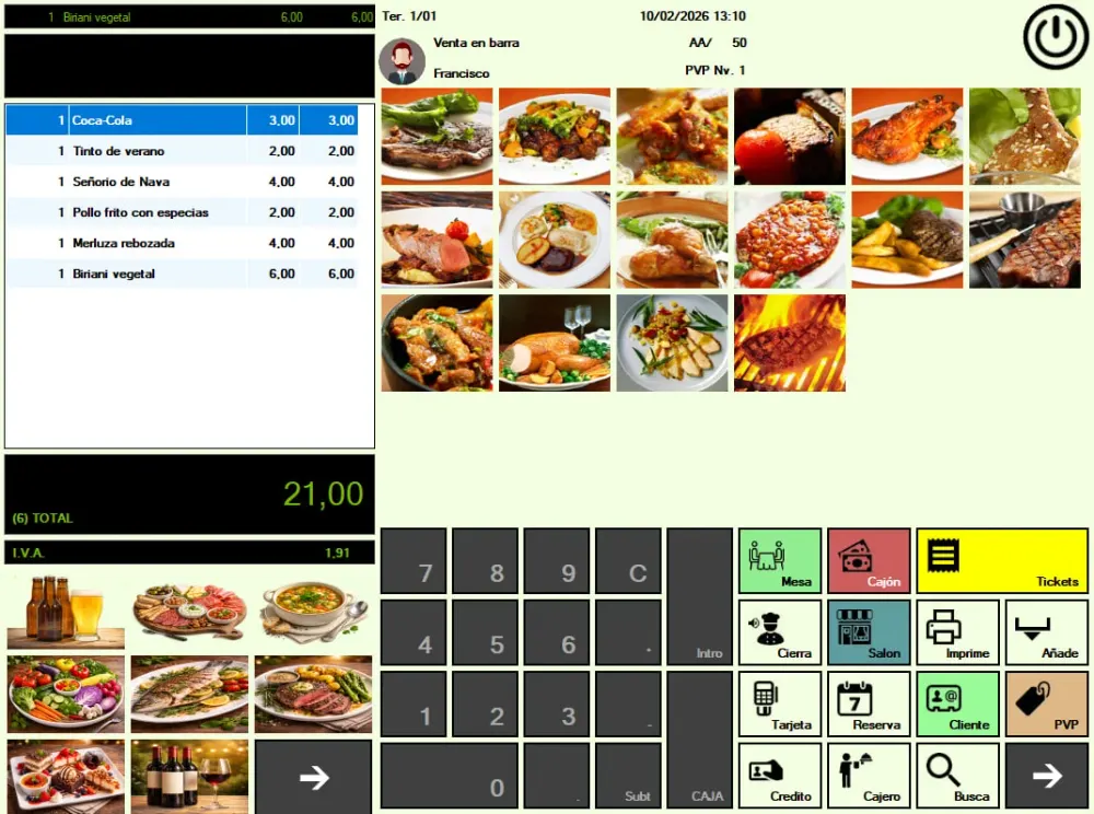 Pantalla de ventas en MAîTRE