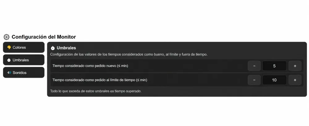 Configuración de tiempos del monitor de cocina